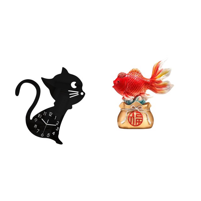 Reloj de pared,Reloj de pared con diseño de gato para guardería,sala de juegos y interior,Estatua decorativa,Estatua de pez del Feng Shui chino,escultura koi,Decoración de escritorio Adorno