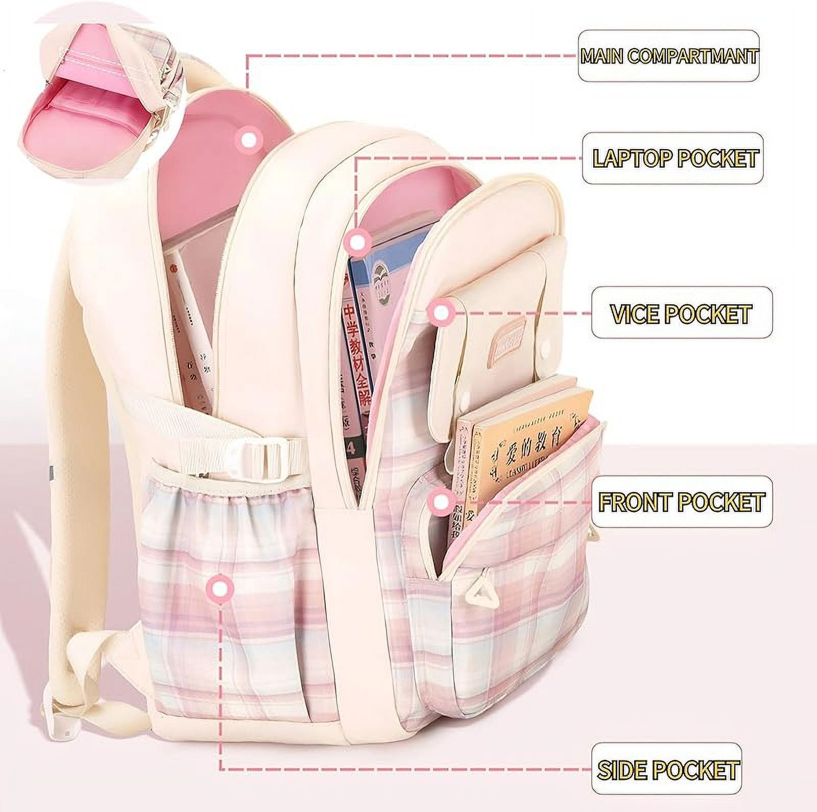 YAHAFEPY Kawaii backpack with 18PCs accessories anime cartoon anti-theft travel aesthetic new semester gifts bag with cute pins…