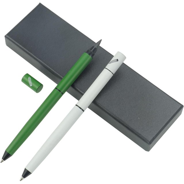 shiyou-2PCS Ballpoint Pen + Pencil, Multi-Function Medium Point Boligrafos, Dual-ended Pen with Black Ink for School with Gift Box, Office Work Pens for Meeting Recording, Handwritten Drafts, White+G