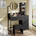thumbnail image 1 of EDTara Lighted Round Mirror Vanity Desk, Small Makeup Table With Built-In Outlet, 4 Fabric Drawers and Three Shelves, 1 of 7