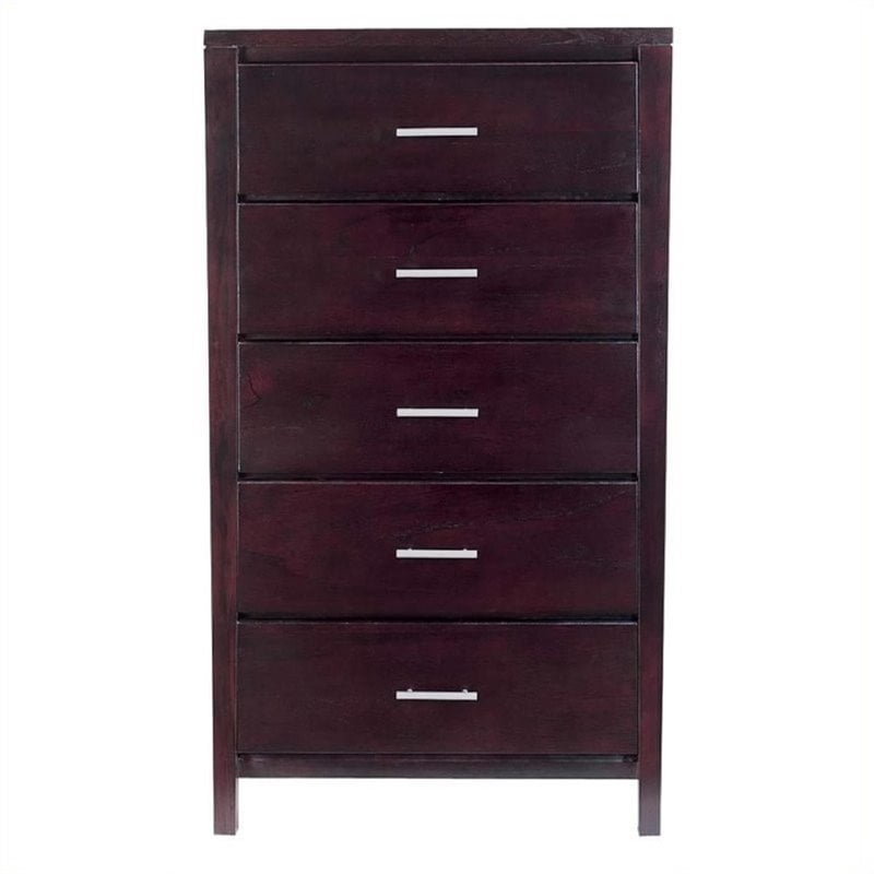 Bowery Hill Contemporary 5-Drawer Solid Wood Chest in Dark Espresso ...