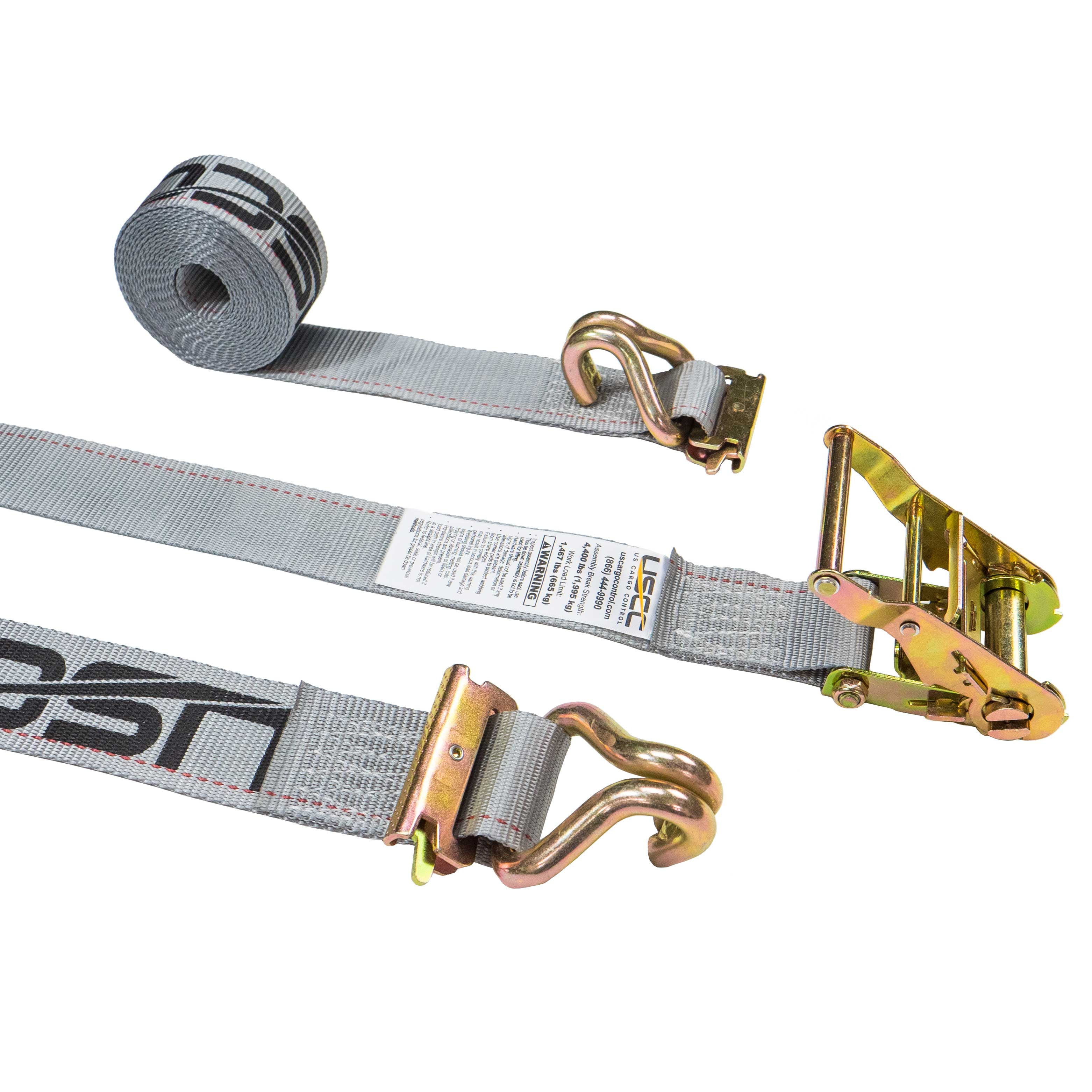 2'' X 16' Gray ETrack Ratchet Straps w/ EFittings and Wire Hooks