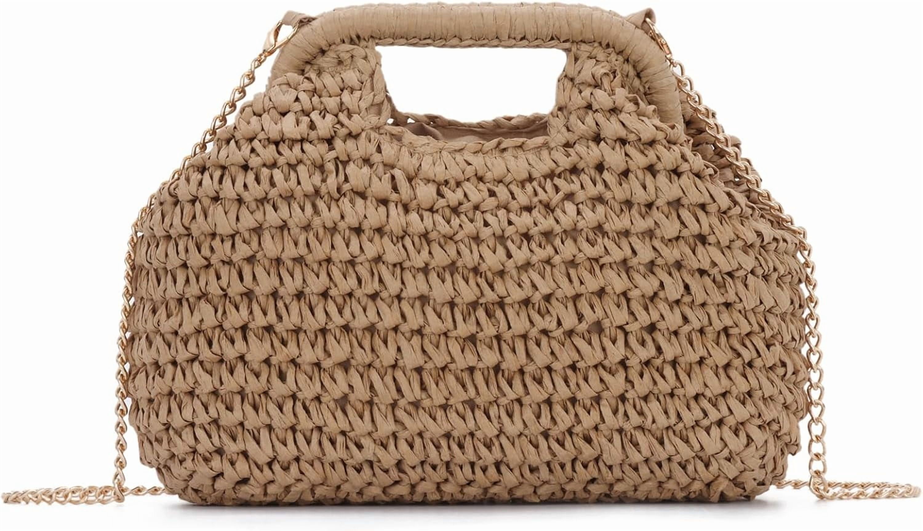 CAILDANL Straw Dumpling Clutch Purse Summer Vacation Beach Crossbody Bag for Women Pouch Straw Woven Handbag