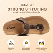 CKWLXQY Boys & Girls Kids Flip Flops with Cork Footbed, Adjustable Buckle Beach Sandals, Non-Slip Summer Thong Slides, Comfortable Children's Footwear