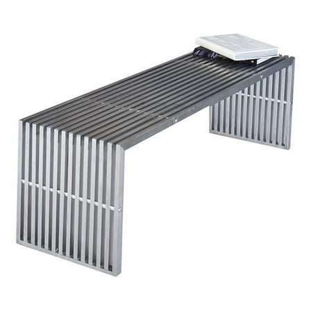 Maklaine Rectangular Modern Brushed Steel Metal Bench in Silver