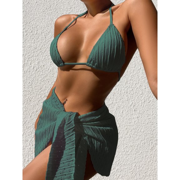 Top-kevin Women's Bikini Sets Ribbed Two Piece Swimsuit Cheeky High Cut Side Tie Thong Bathing Suit