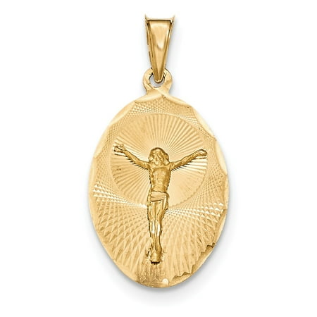 14k Yellow Gold Polished & Diamond Cut CORPUS Oval Pendant