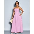 thumbnail image 5 of Pink And White Striped Maxi Dress With Spaghetti Straps, Chest Gathering, Pockets, A-Line Flowing Silhouette, 5 of 6