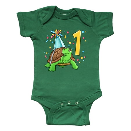 

Inktastic 1st Birthday Cute Turtle in Party Hat with Confetti Gift Baby Boy or Baby Girl Bodysuit