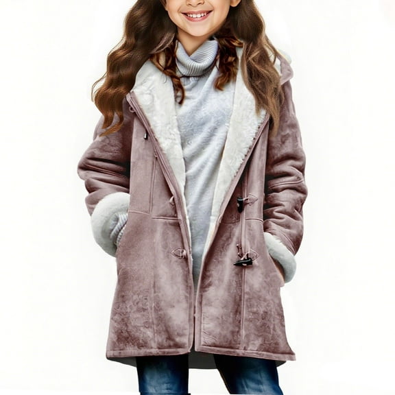 THDHVS Girls Winter Coat,Girls Coat Hooded Parka Style Jacket with Faux Trim Water Repellent for Rain and Snow Washable for Easy Care Pink 9-10 Years