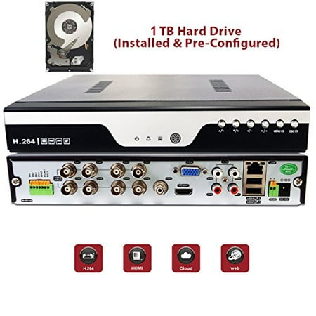 Evertech 8 Channel 1080P Analog High Definition Real Time Recoding Cloud Option DVR for Security Surveillance + 1TB
