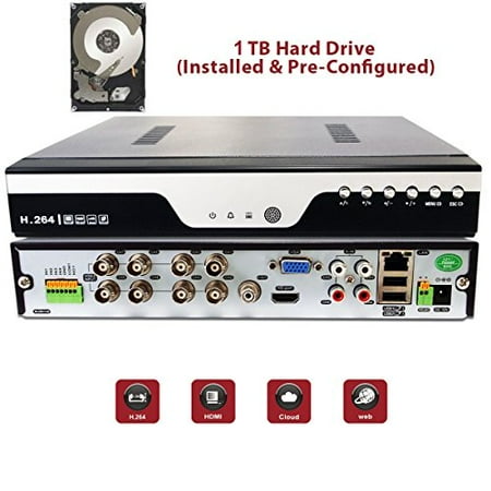 Real Time Dvr - Evertech 8 Channel 1080P Analog High Definition Real Time Recoding Cloud Option DVR for Security Surveillance + 1TB HDD