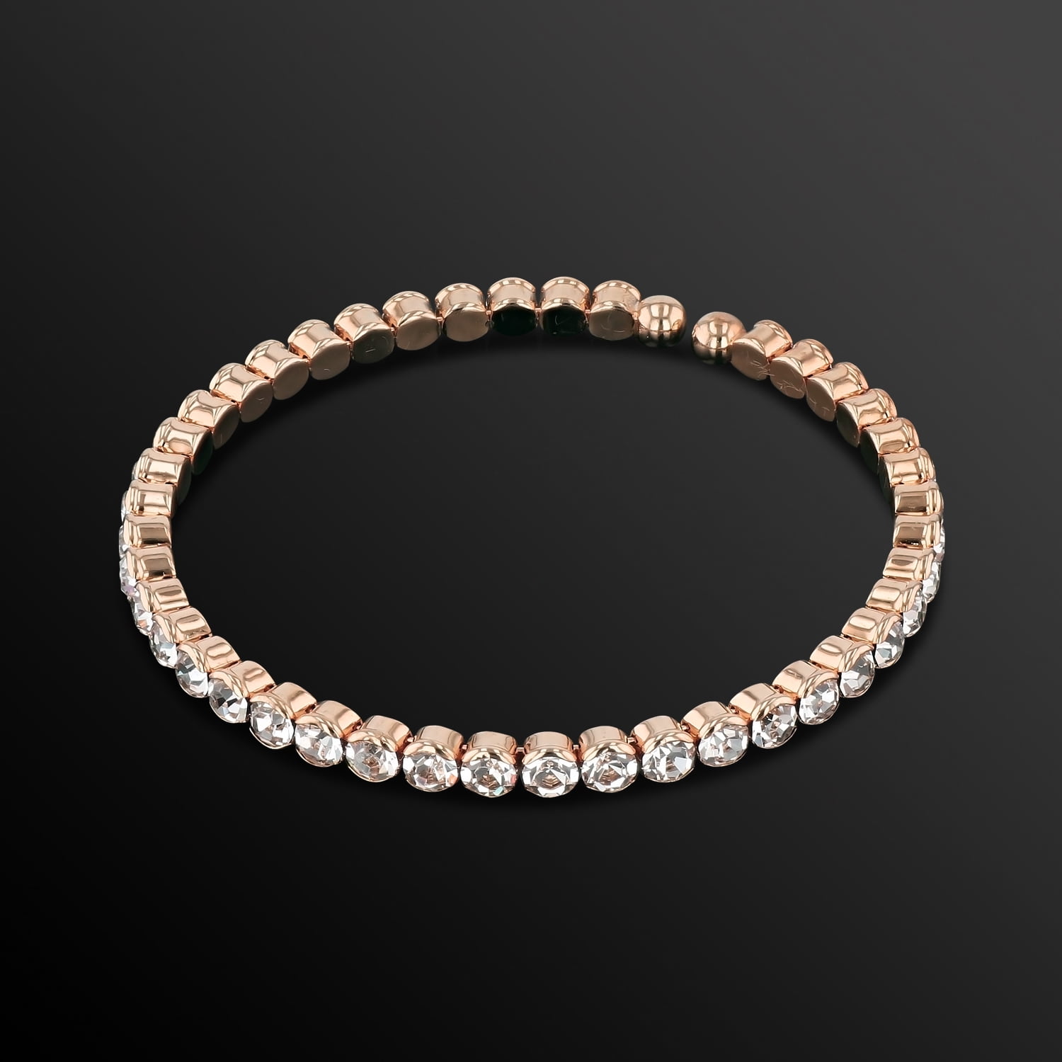 X & O Women's 14K Rose Gold Plated Honeycomb Flex Cuff Bangle with White Crystals