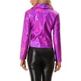 thumbnail image 3 of INSPIRE CHIC Women's Holographic Shiny Zipper Biker Metallic Jackets XS Hot Pink, 3 of 6