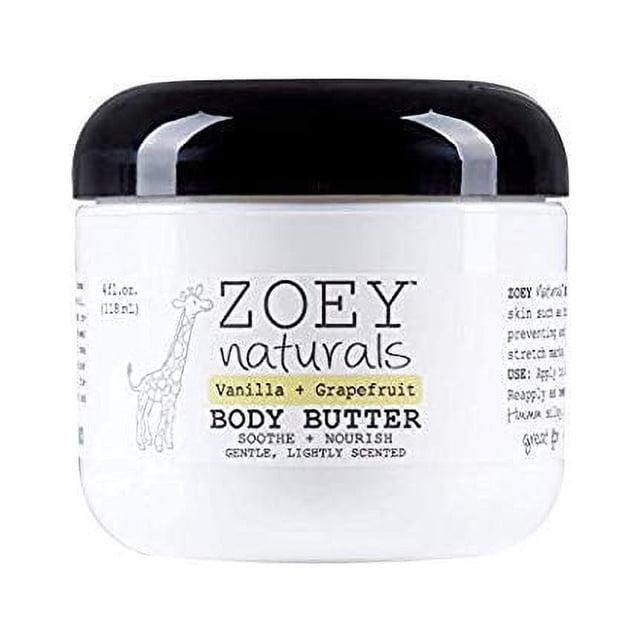 Absolutely Natural Zoey Naturals Mantequilla corporal de pomelo y vainilla, 4 onzas con manteca de karité nutritiva y aceite de coco, vegana sin parabenos, fabricada en EE. UU.
