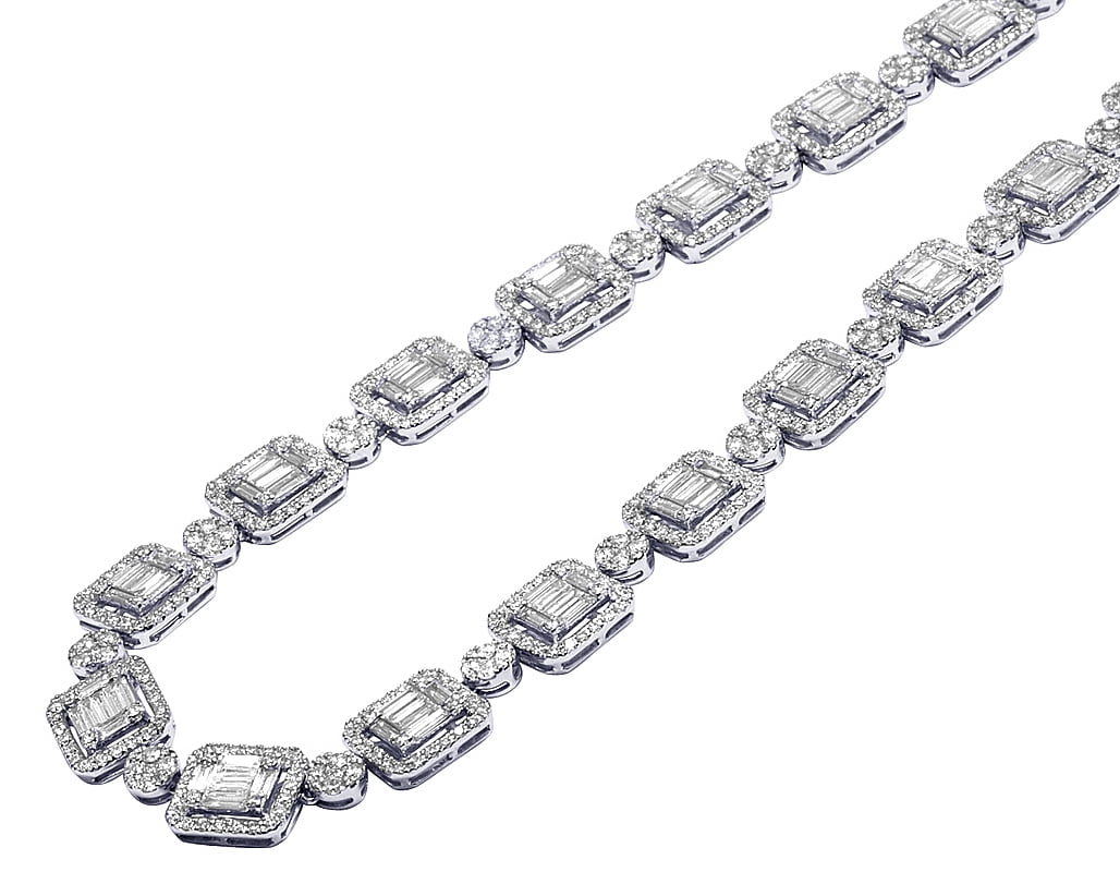Jewelry Unlimited - Baguette Mens Choker Real Diamond Chain Ladies