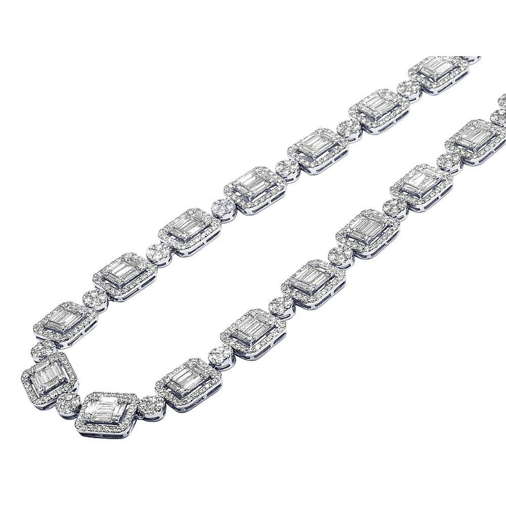 Jewelry Unlimited - Baguette Mens Choker Real Diamond Chain Ladies