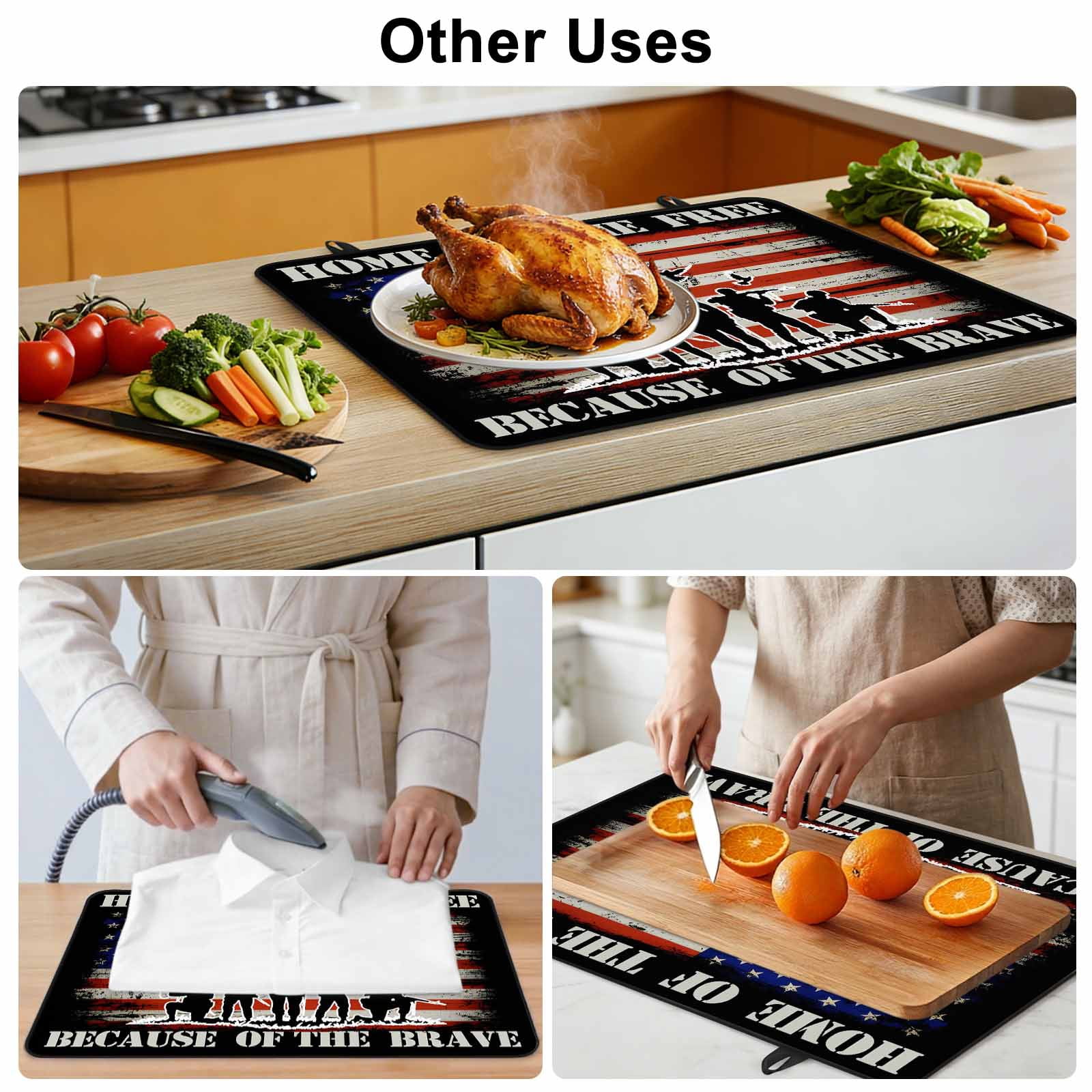 Independence Day Stove Top Cover for Electric Stove, Heat-proof & Non Slip Glass Top Stove Cover Protector, 4th of July American Flag Farmhouse Kitchen Flat Cooktop Rubber Mat 24x21 Inches