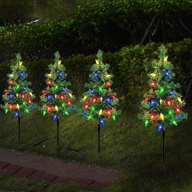 Luces Solares para Árbol de Navidad, Decoración de Patio Exterior, Luces de Suelo para Jardín, Luces Navideñas