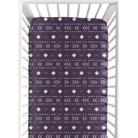 UPC: 0846480096993 | Boho Tribal Geometric Plum Purple and White Fitted Crib Sheet Boy or Girl by Sweet Jojo Designs