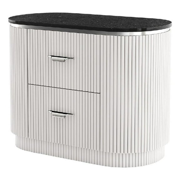 Alda Nightstand w 2 Drawers- Black Stone Top