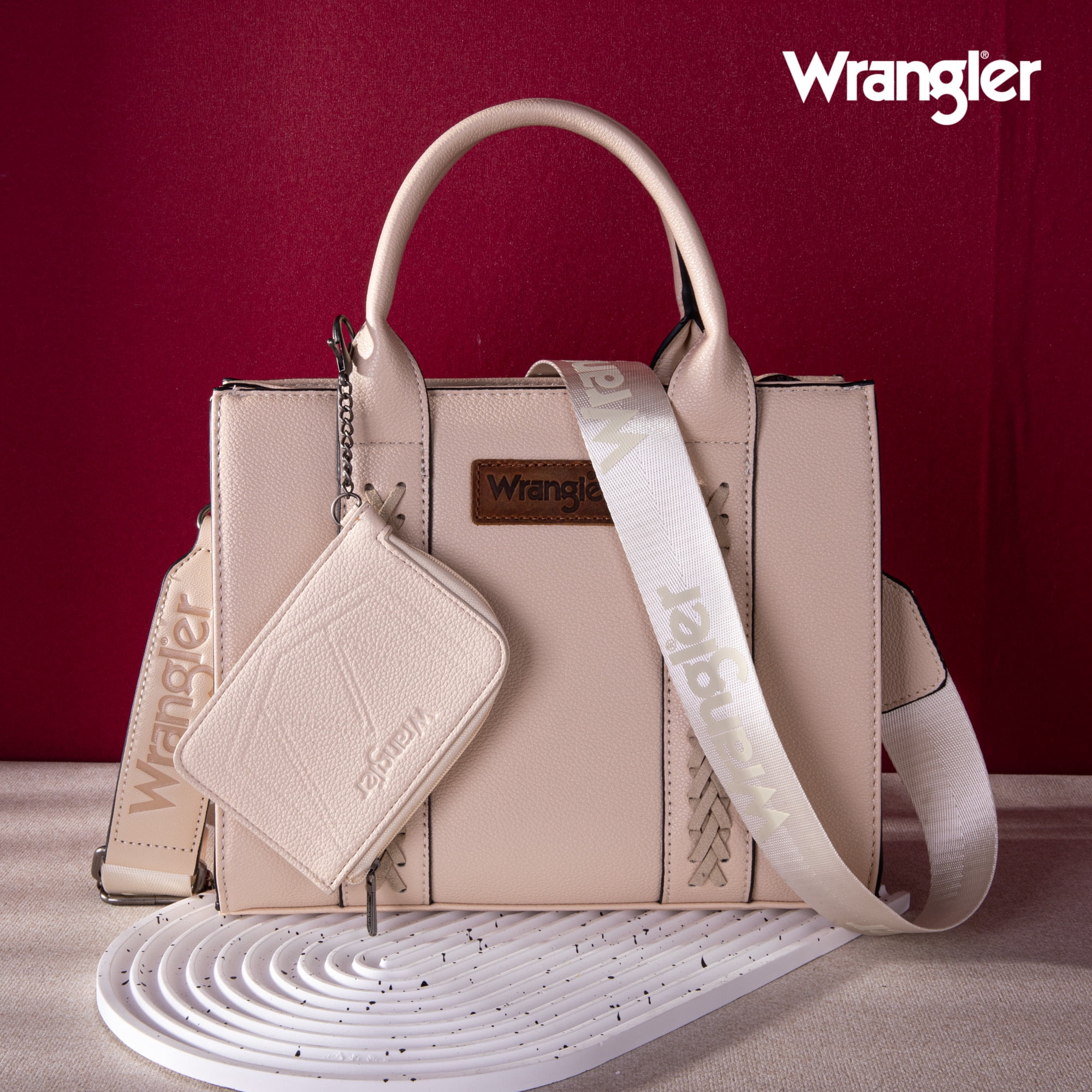 Wrangler Purse Medium Tote Bags for Women with Card Holder Wallet Designer Satchel Top-handle Handbags, Classic-Beige