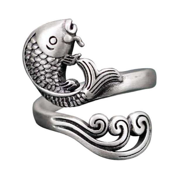 Anillo Aleación Apertura Vintage JShteea para Mujer Dedal Ajustable Lazo Ganchillo pez Koi