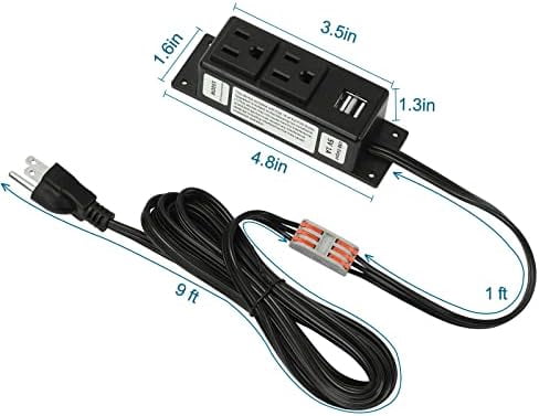 Gun Safe Power Outlet Strip with 2 USB Ports. 10 FT Flat AC Cable with Removable 3-Prong Plugs. Outlet Accessory for Gun Safe, Cabinets, Closet, Drawer. Black. Certified$$Tools & Hardware Other