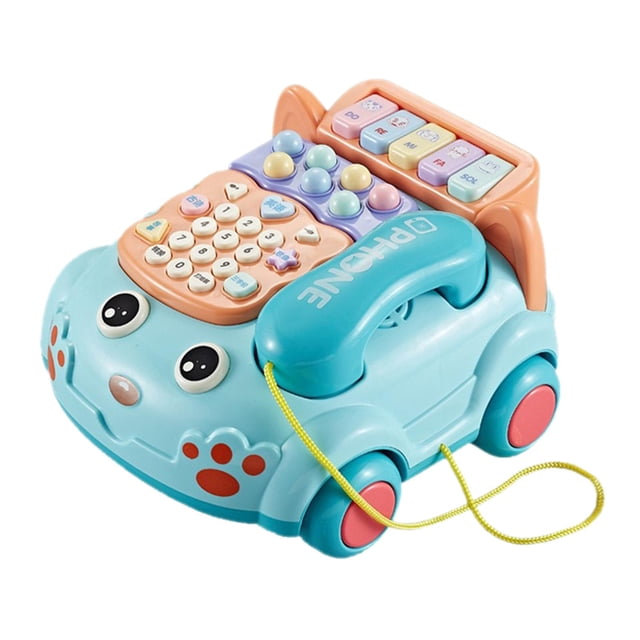 Juguete para teléfono de bebé, juguetes para tirar del teléfono de educación temprana, juguete para teléfono con luz para pequeños, bebés y Azul Sunnimix Juguetes telefónicos