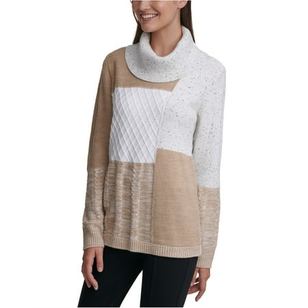Calvin Klein Womens Patchwork Pullover Sweater, Beige, X-Large