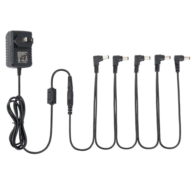Adaptador de Fuente de Alimentación 9V Musiclily Pro Estándar USA Negro con Cable de Conexión 5 Vías