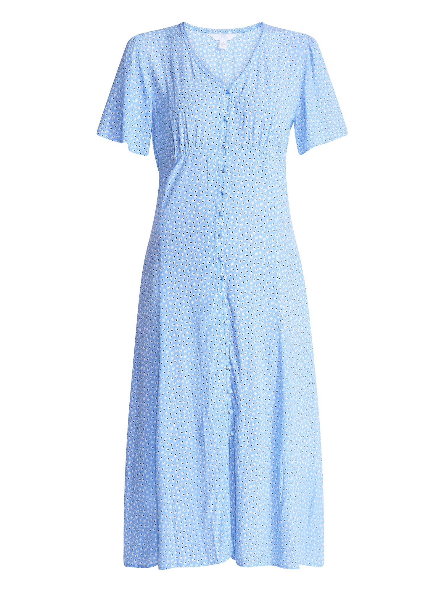 Time and Tru Women's Empire Waist Midi Dress with Short Sleeves, Sizes XS-XXXL
