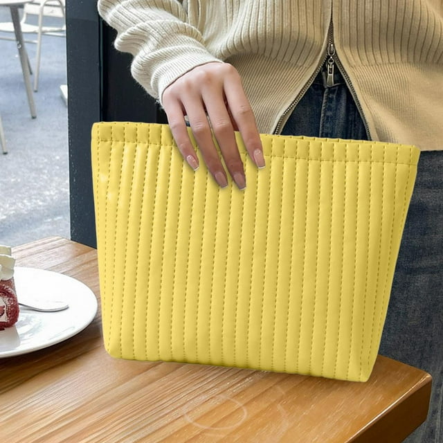 Feltree Waterproof Knitted Makeup Bag Portable Cosmetic Pouch Striped Color Block for Travel Ins Style
