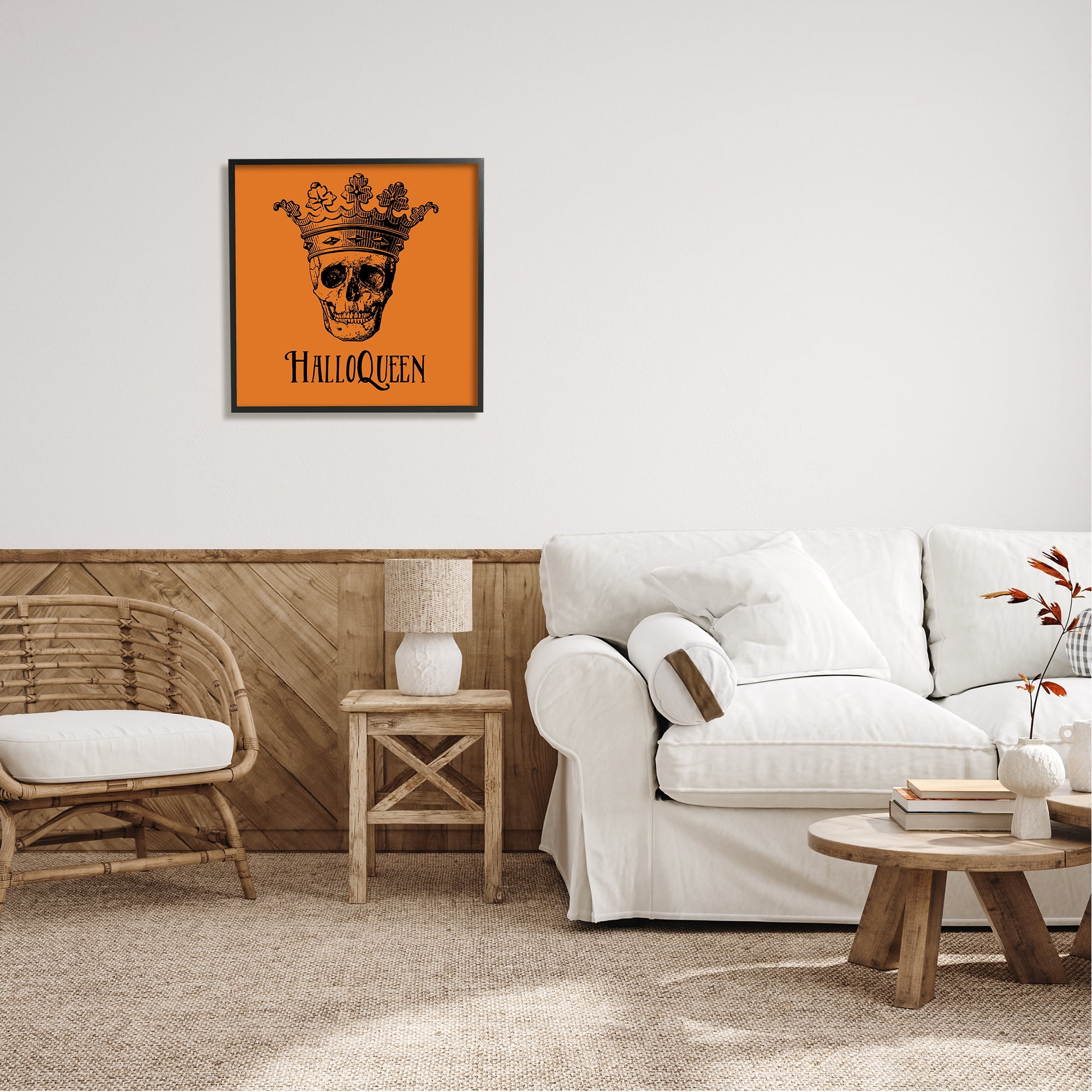 Stupell Industries HalloQueen Skull in Crown Holiday Painting Black Framed Art Print Wall Art, 24 x 24