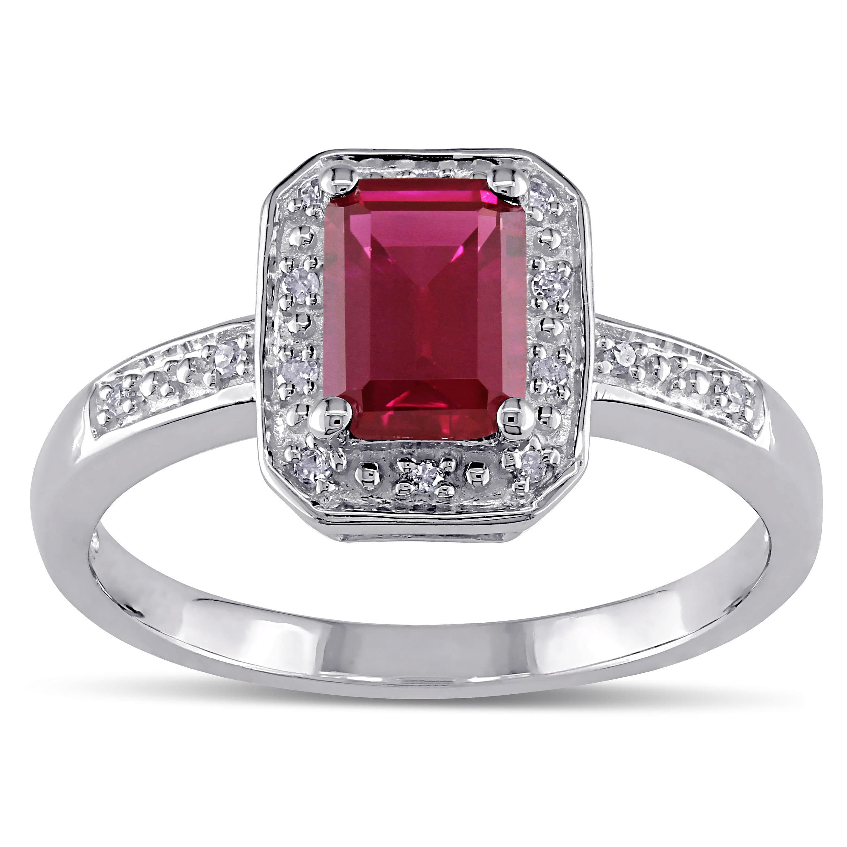Miadora - Sterling Silver Created Ruby and Diamond Accent Ring ...