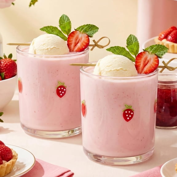 BPPEG 2 Pcs Strawberry Icon Juice Glasses 14oz Stemless Wine Glass Cups Cute Fruit Drinking Mugs for Coffee Party Supplies Gift