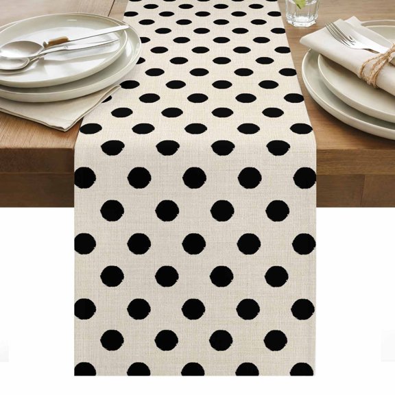 Wave Point Black Table Runner - 120 Inch Long, Kitchen Dining Table Runner Dresser Scarves, Modern Minimalist Geometric on Linen Farmhouse Decor for Coffee Tables Wedding Party Banquet