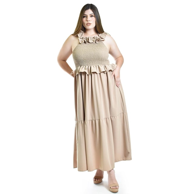 Vestido largo con olanes Roman Fashion/ Tallas Extras, 4360 (Cafe) cafe 40