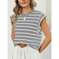 thumbnail image 6 of Spencer Womens Cap Sleeve Tops Casual Crewneck Tank Tops Summer Basic Tee Shirts Loose Striped T-Shirts Fashion (S, Gray), 6 of 8