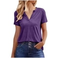thumbnail image 3 of Womens Summer Tops, Short Sleeve Shirts for Women Casual Loose Fit Solid Color Notch V Neck T-Shirts, 3 of 6