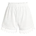 thumbnail image 5 of Gyujnb Women Beach Shorts Elastic Waist Tassel Lace Fringe Hem Casual Summer Shorts with Pockets,White, 5 of 6