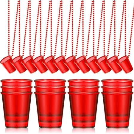 24 Pieces Shot Glass on Beaded Necklace Plastic Shot Cup Necklace Bachelorette Party Team Men and Women Supplies