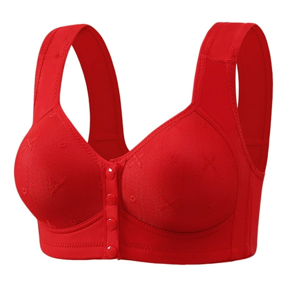 Arlun,Front Button Closure Bras for Older Women Senior Wireless Front Snap Lightly Bras 2025 Full Coverage Thin Cups Breathable Push up Bras No Underwire Tank Top Style Bra Red 46