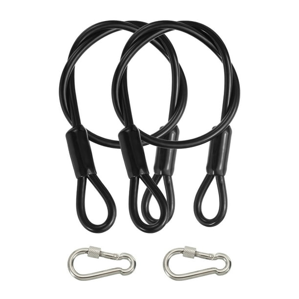 Cable de Seguridad Uxcell, Cable de Alambre de Seguridad Recubierto de Acero Inoxidable Trenzado con Doble Lazo para Equipaje de Viaje, Candado de Bicicleta Negro 2 ft x 3/16"(5mm)