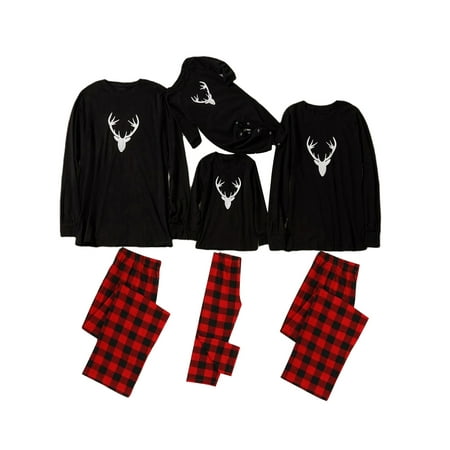 

Sunisery Christmas Family Matching Pajamas Set For Adult Kids Baby Elk Head Tops+Plaid Pants