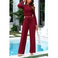 thumbnail image 5 of PRETTYGARDEN Women's 2 Piece Loungewear Long Sleeve Crop Top Wide Leg Palazzo Pants Set Tracksuits Casual Outfit, 5 of 10