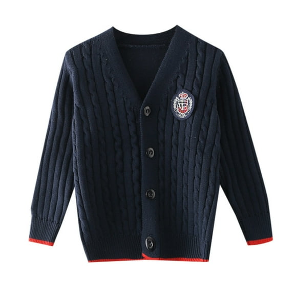 BOOMNY Unisex Boys Girls Sweaters Long Sleeve School Uniform Knit Cardigan Sweater For Kids Thermal Fall Winter Knitwear