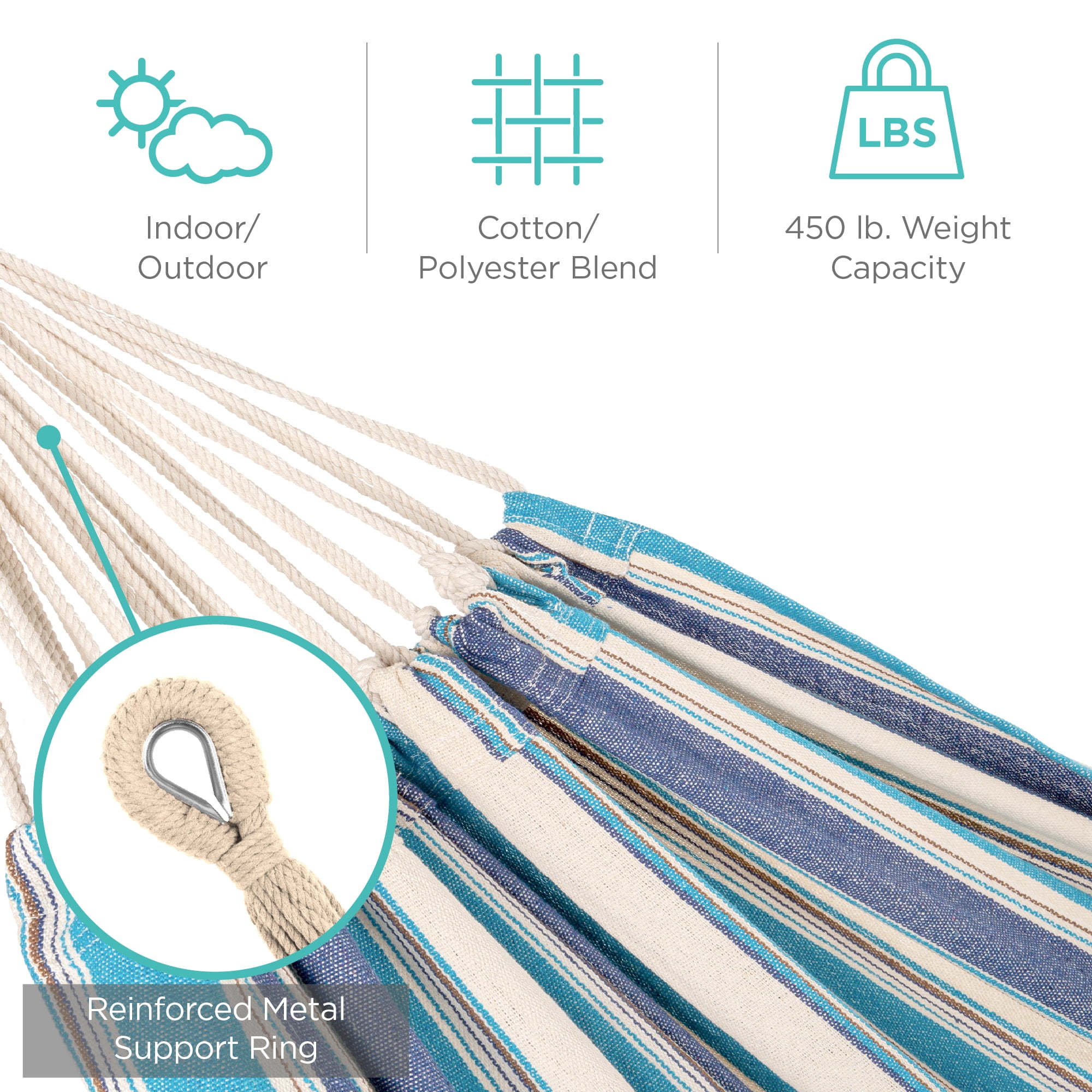 Best Choice Products 2-Person Brazilian-Style Cotton Double Hammock with Stand Set w/ Carrying Bag - Ocean