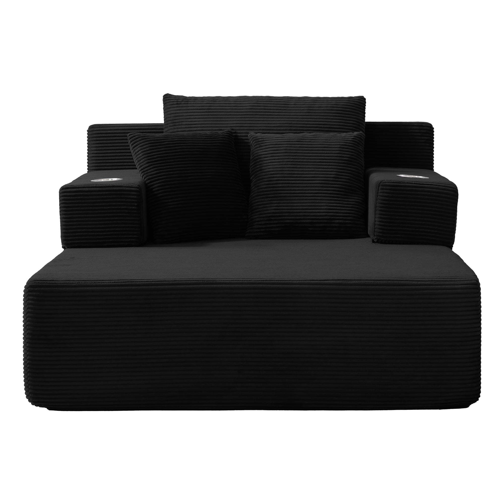 Leumius 70.8'' Oversized Chaise Lounge Chair Indoor,Plush Corduroy Upholstered Cloud Sofa Bed for Living Room,No Assembly Required,Black