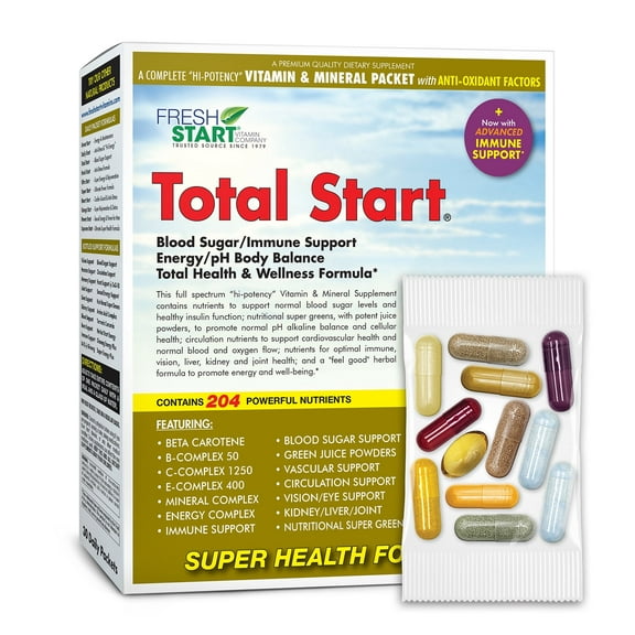 Total Start - Complete Daily Vitamin Pack - Blood Sugar, Immune Support, pH Body Balance (30 Packets)